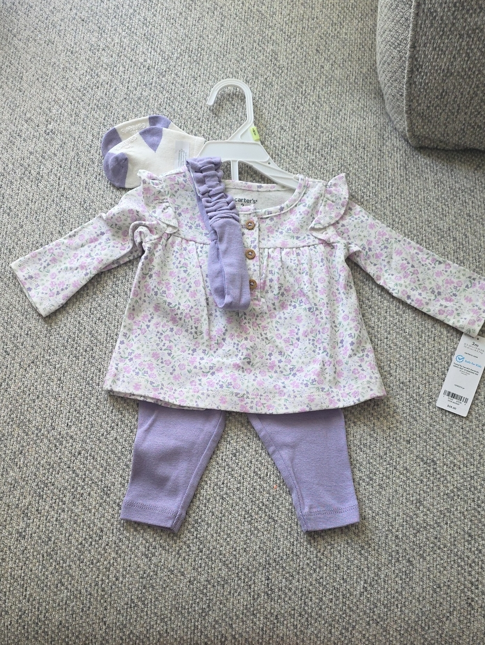 Carter's Purple Floral Top with Lilac Leggings, Socks & Headband